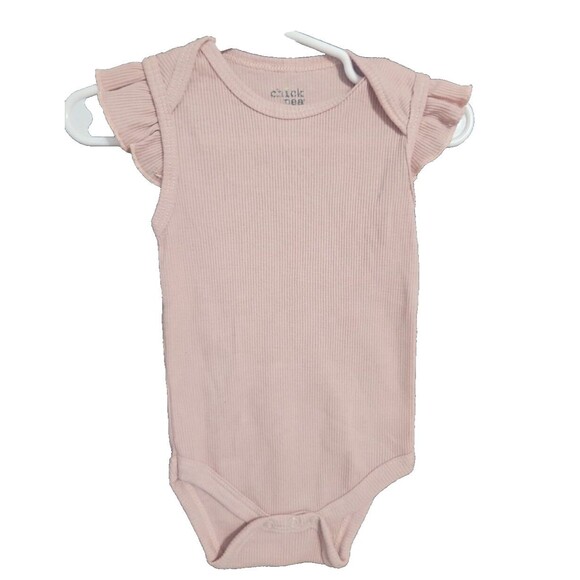 Chick Pea Ribbed Knit Sleeveless One Piece Bodysuit Girls Size 6-9 M Solid Pink - Picture 1 of 4